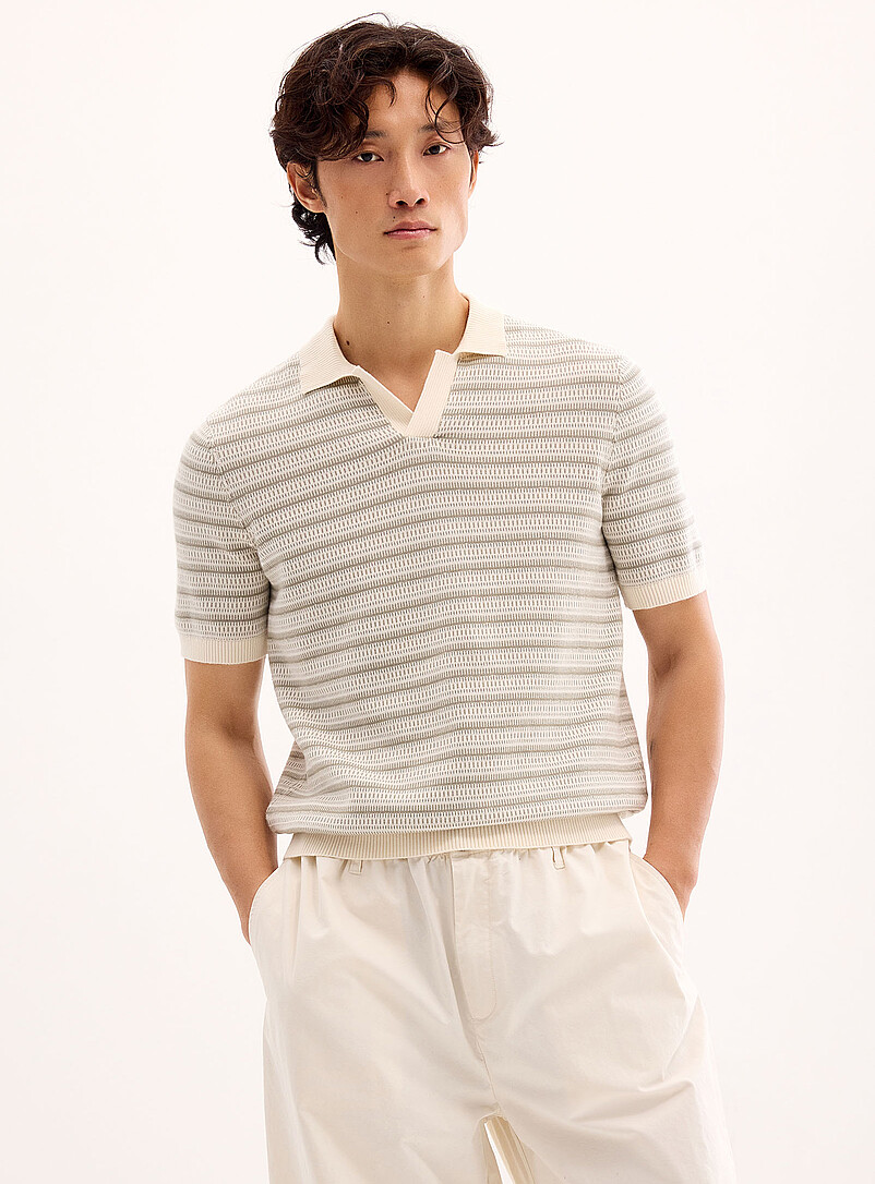 Jacquard Knit Johnny Collar Polo