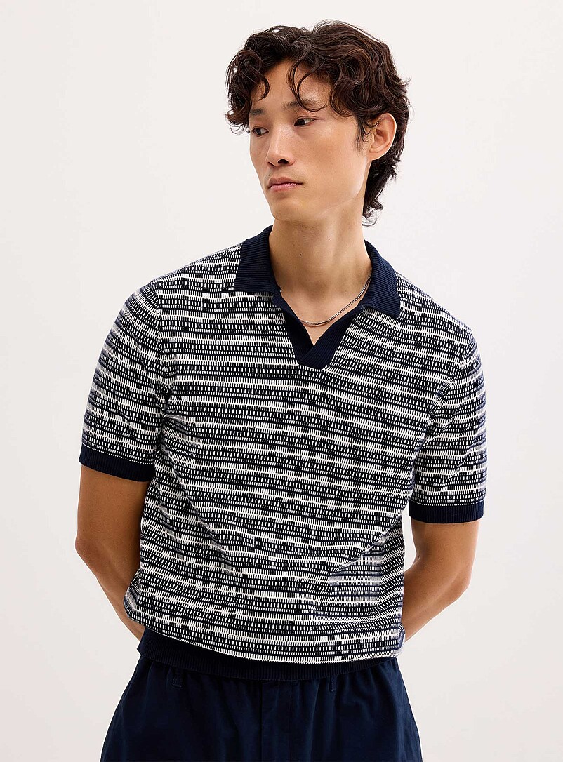 Jacquard knit Johnny collar polo product image (primary)