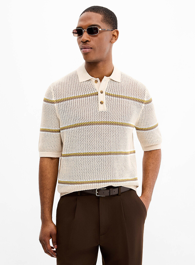 Crochet knit striped polo product image 2