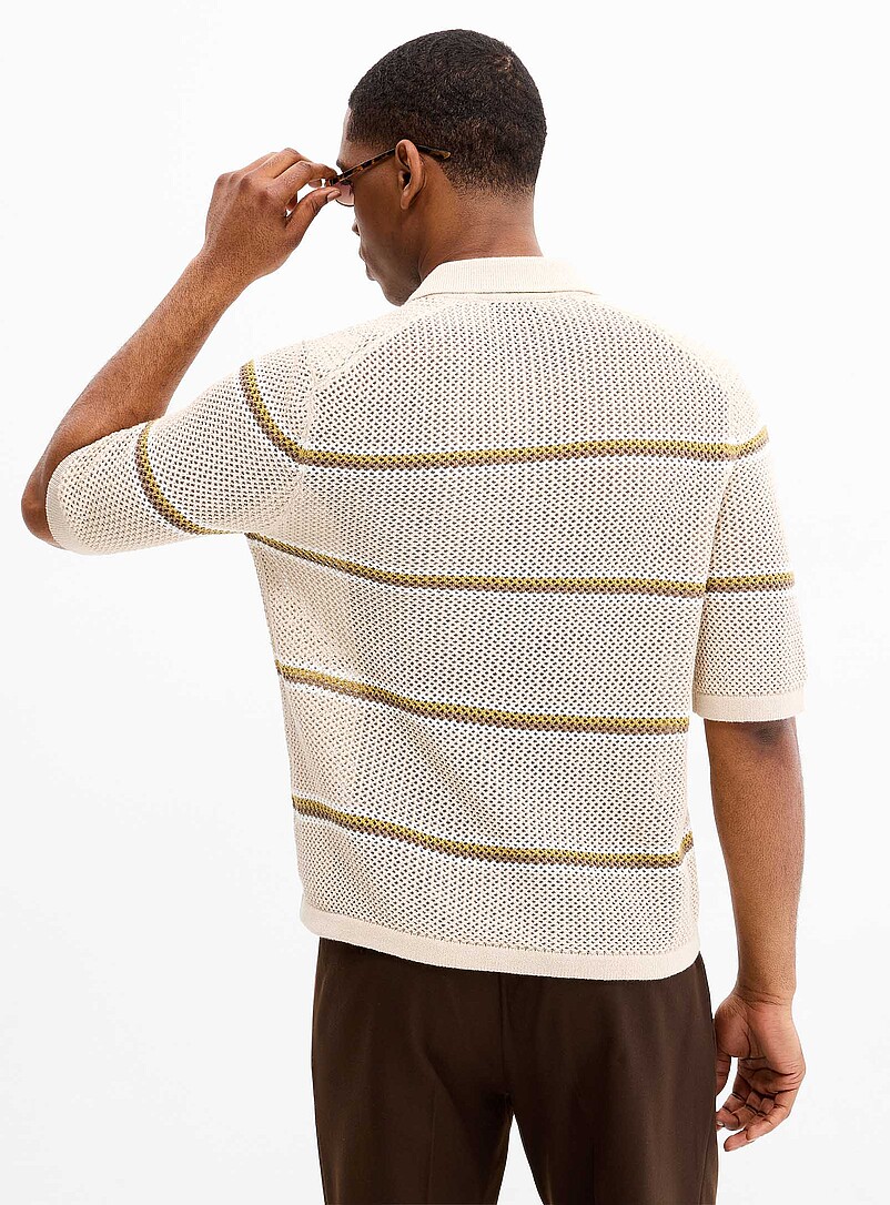 Crochet knit striped polo product image 3