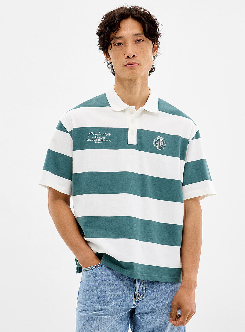 Project 13 club stripe polo product image (primary)