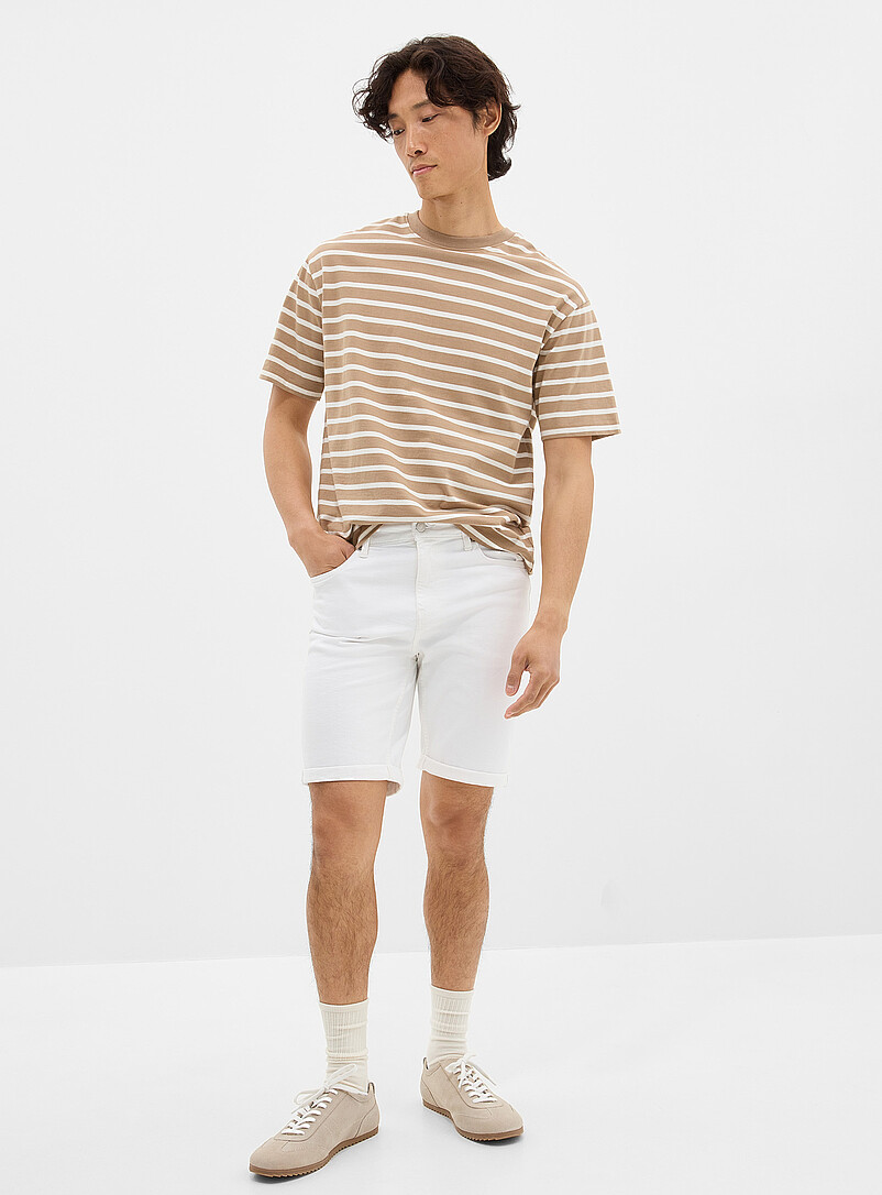 Cuffed White Denim Bermudas