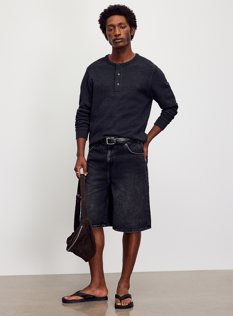 Faded Black Denim Loose Bermudas
