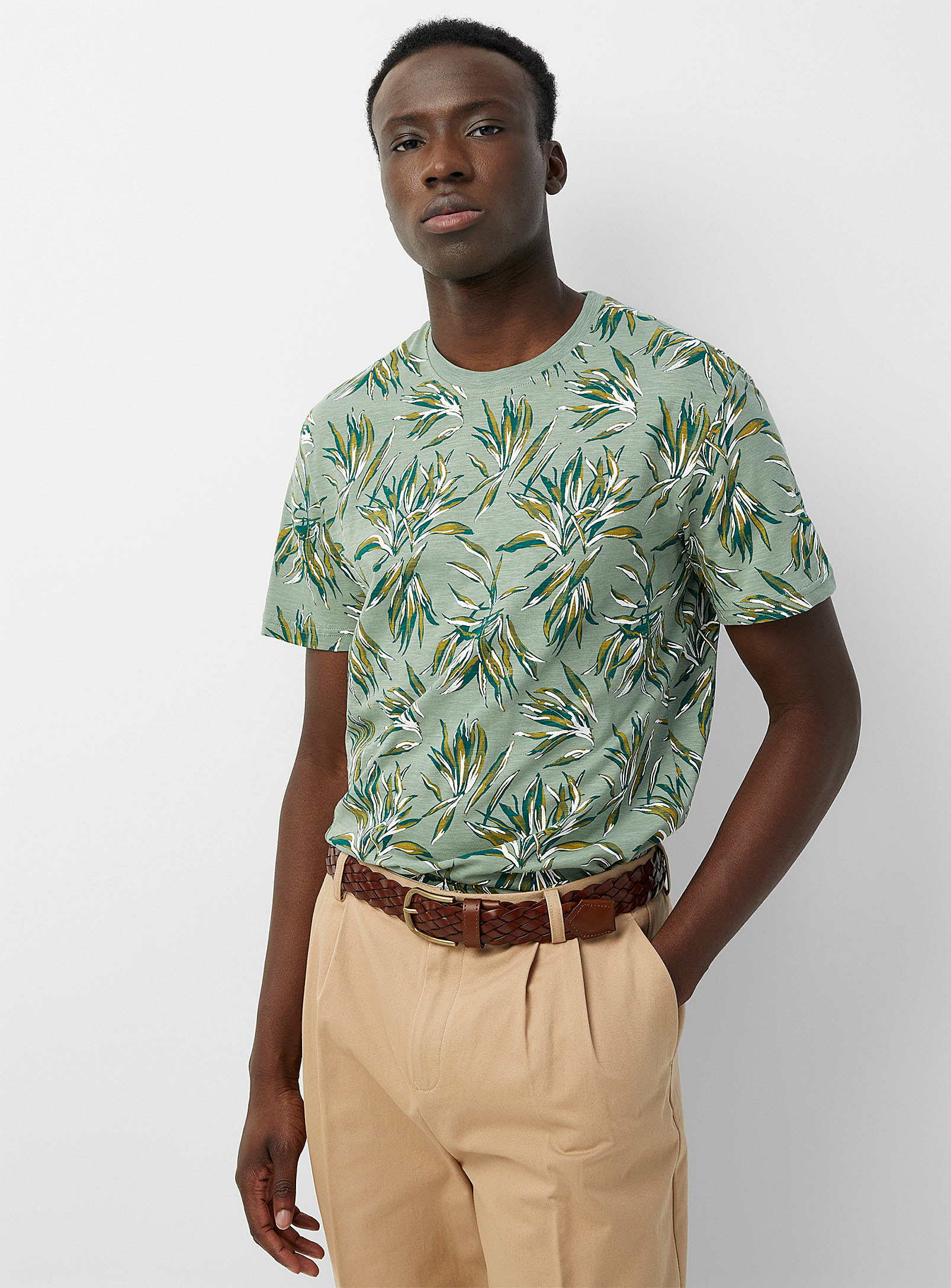 Only & Sons Exotic Foliage Slub Jersey T-shirt In Green