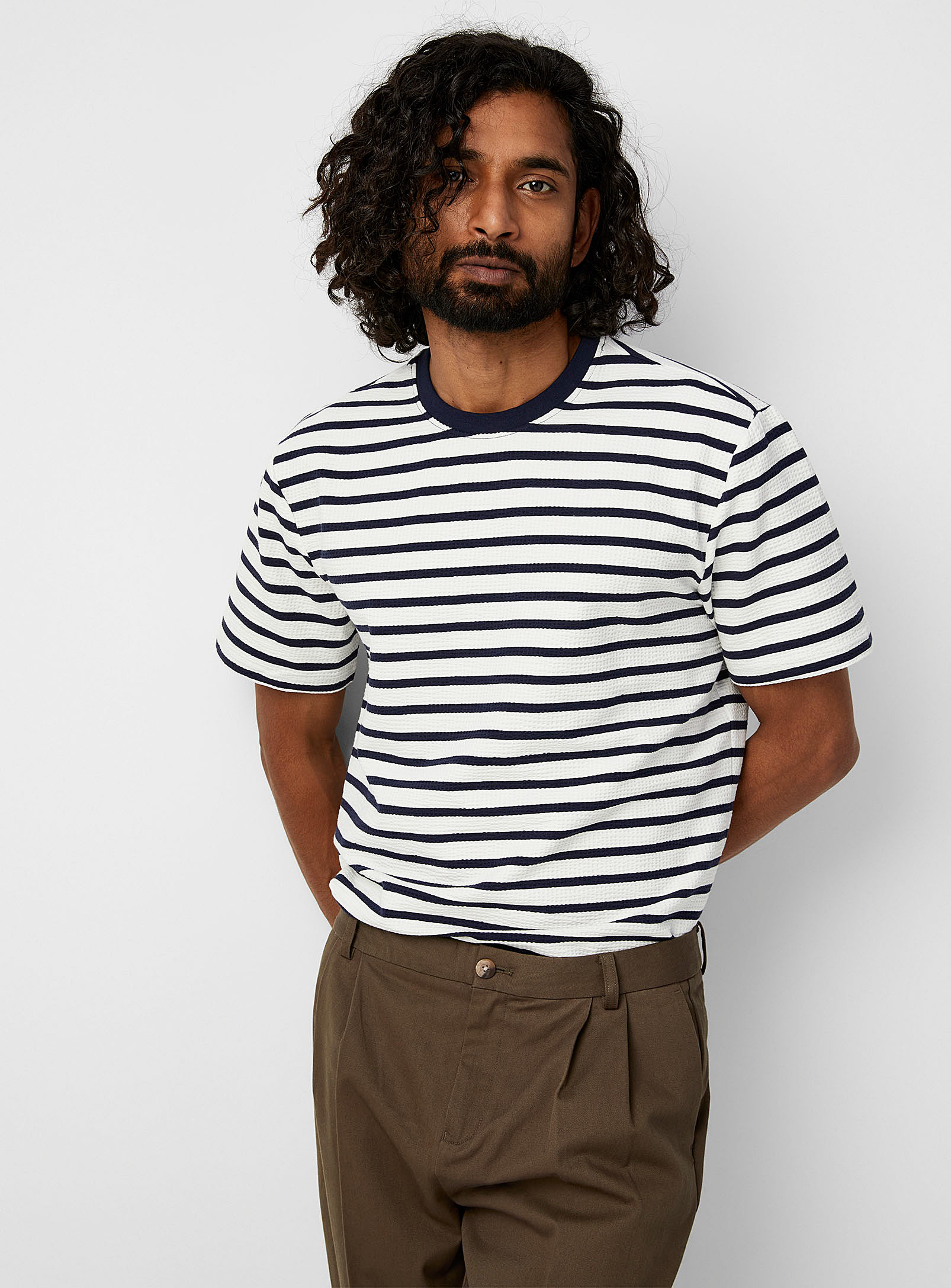 Only & Sons Seersucker Jersey Nautical T-shirt In White