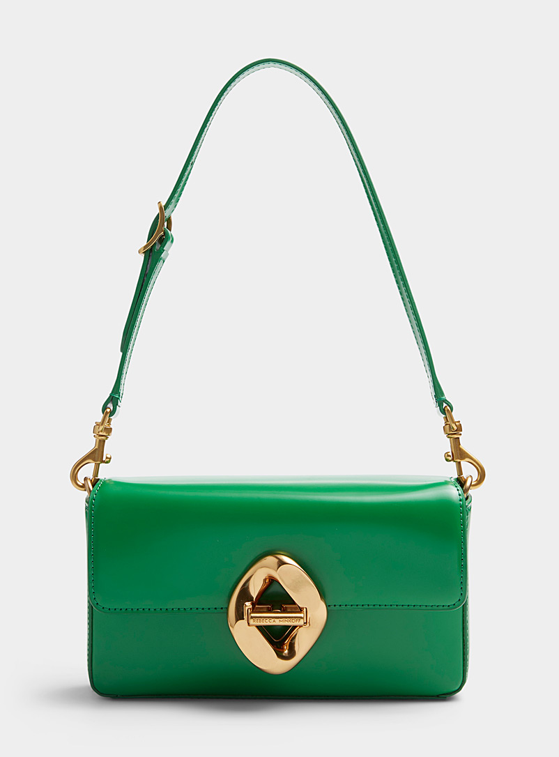 Rebecca Minkoff Green Golden clasp leather baguette bag for women