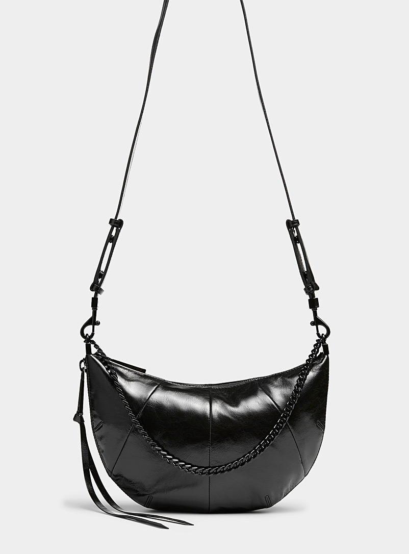 Rebecca Minkoff Black Half-moon zippered leather baguette bag for women