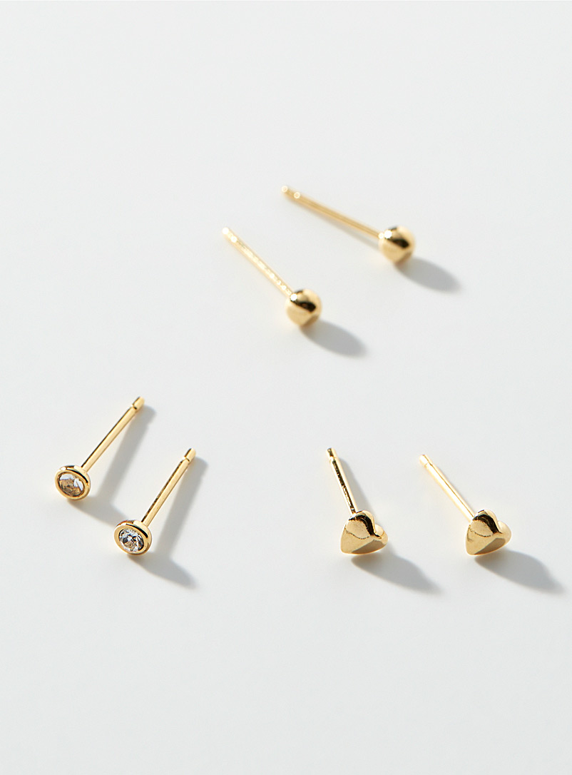 Orelia Silver Golden trio earrings Set of 3 for women