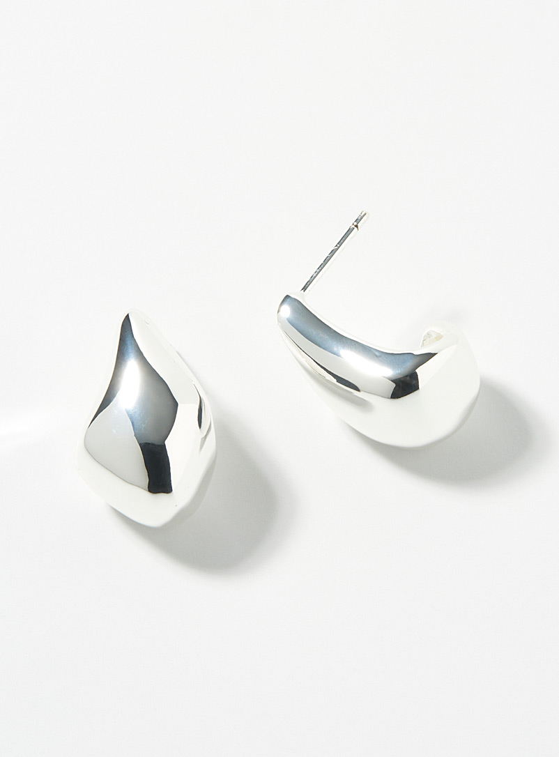 Orelia Silver Shimmery teardrop hoops for women