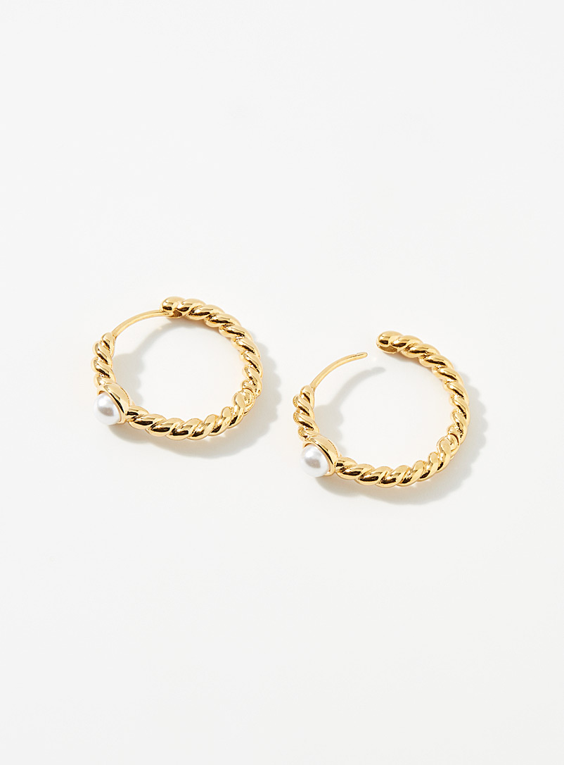 Orelia Gold Small pearl twisted hoops for women