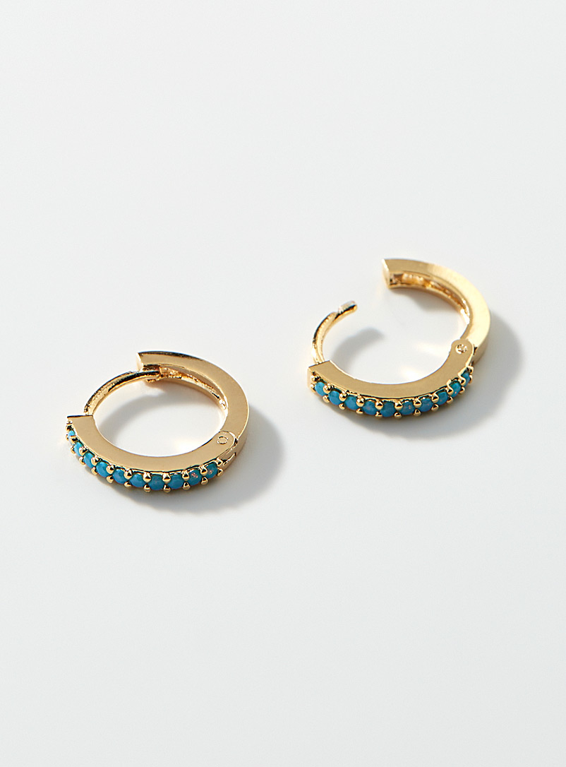 Orelia Teal Turquoise stone golden hoops for women