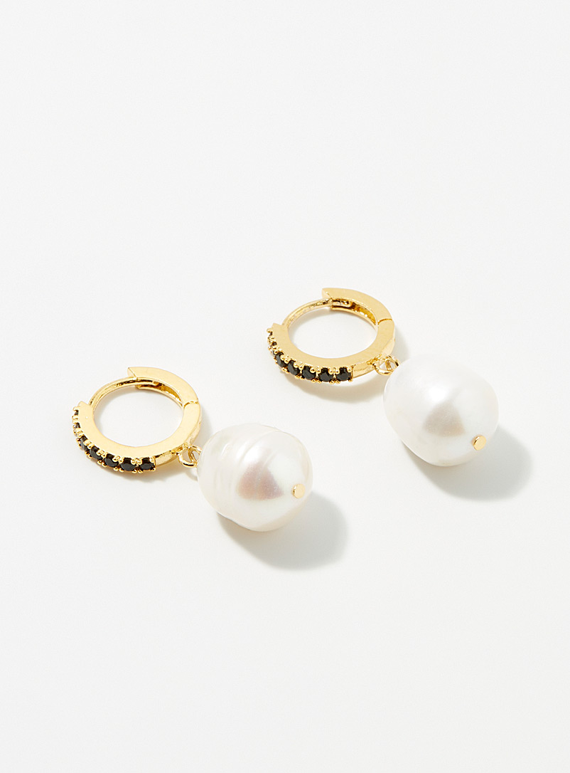 Orelia Black and White Oversized pearl golden earrings for women