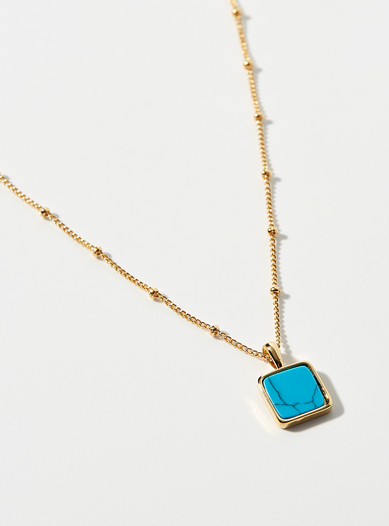 Orelia: Le collier pierre turquoise carrée Sarcelle-turquoise-aqua pour femme