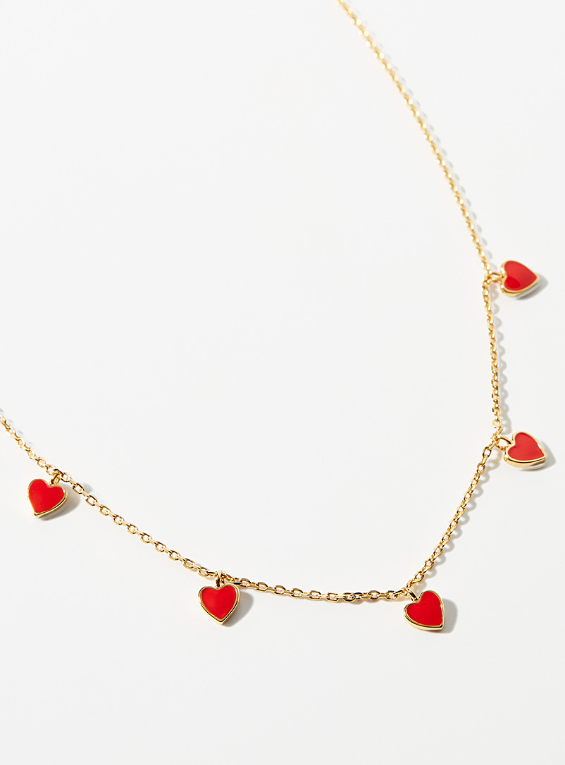 Orelia: Le collier cœurs rouges émaillés Rouge à motifs pour femme