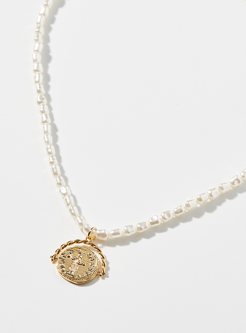 Orelia Ivory White Rotating medallion necklace for women