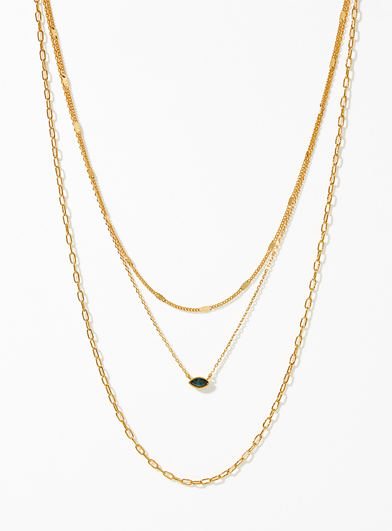 Orelia Assorted Emerald stone three-row chain for women