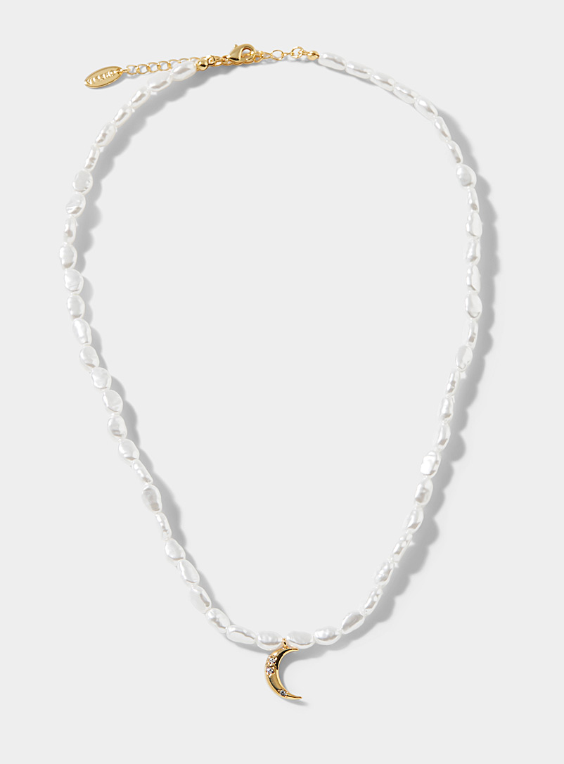 Orelia: Le collier de perles lune dorée Blanc pour femme