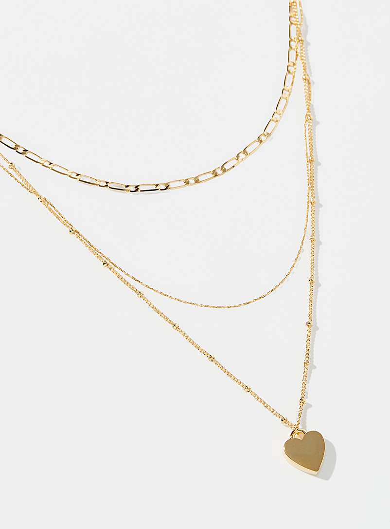 Orelia Assorted Golden mini heart chains Set of 3 for women