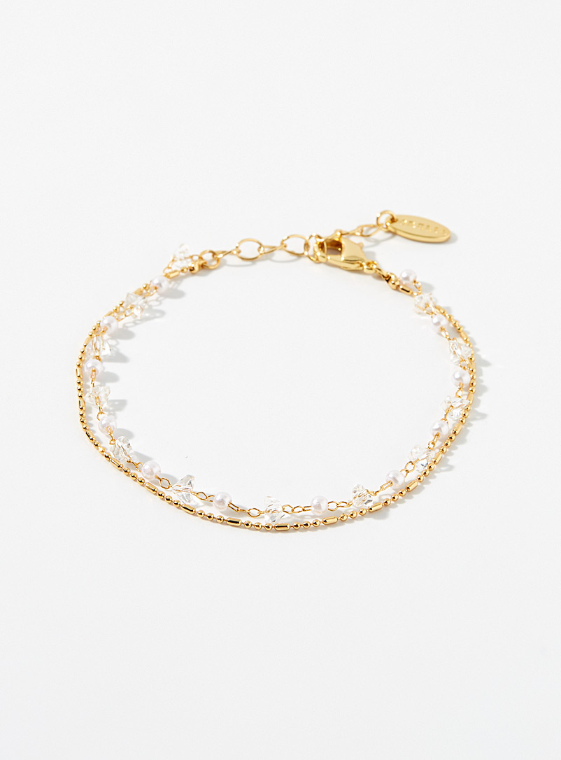 Orelia: Le bracelet deux rangs perles et cristaux Assorti pour femme