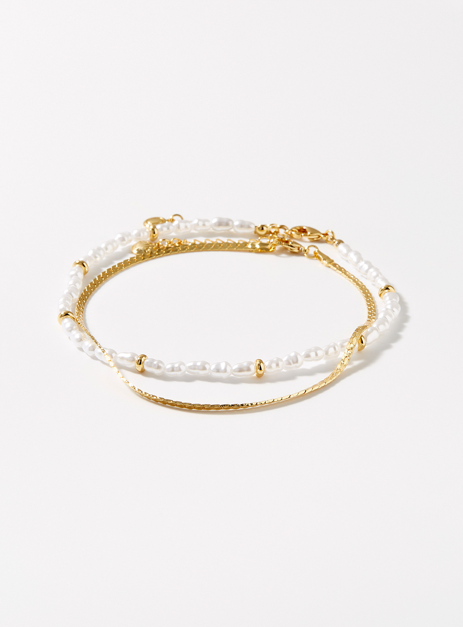 Orelia - Les bracelets de cheville chaîne serpent et perles nacrées Ensemble de 2