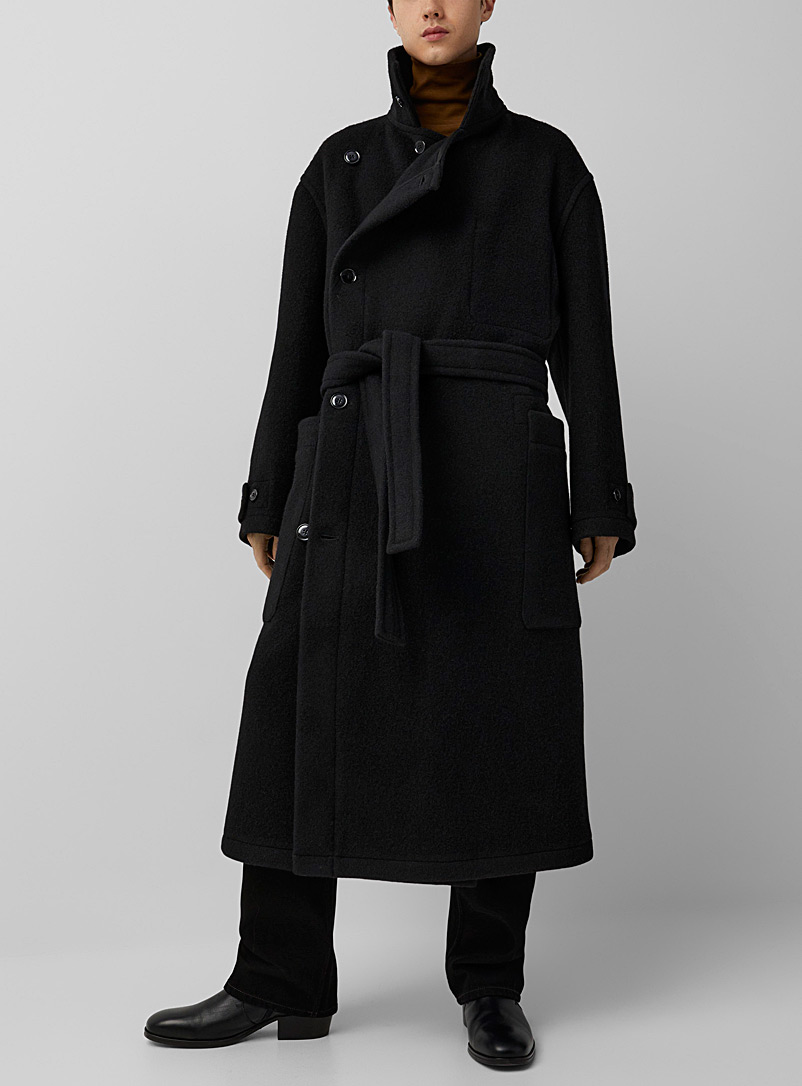 Lemaire Black Wraparound-style wool coat for men