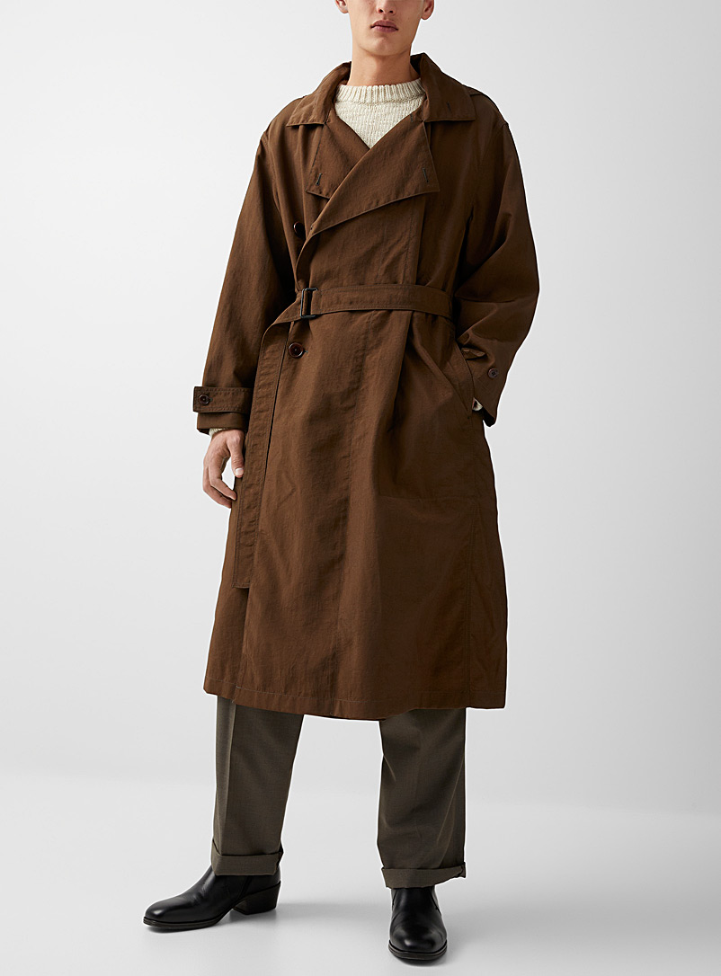 Lemaire Brown Lightweight double-breasted trench coat for men