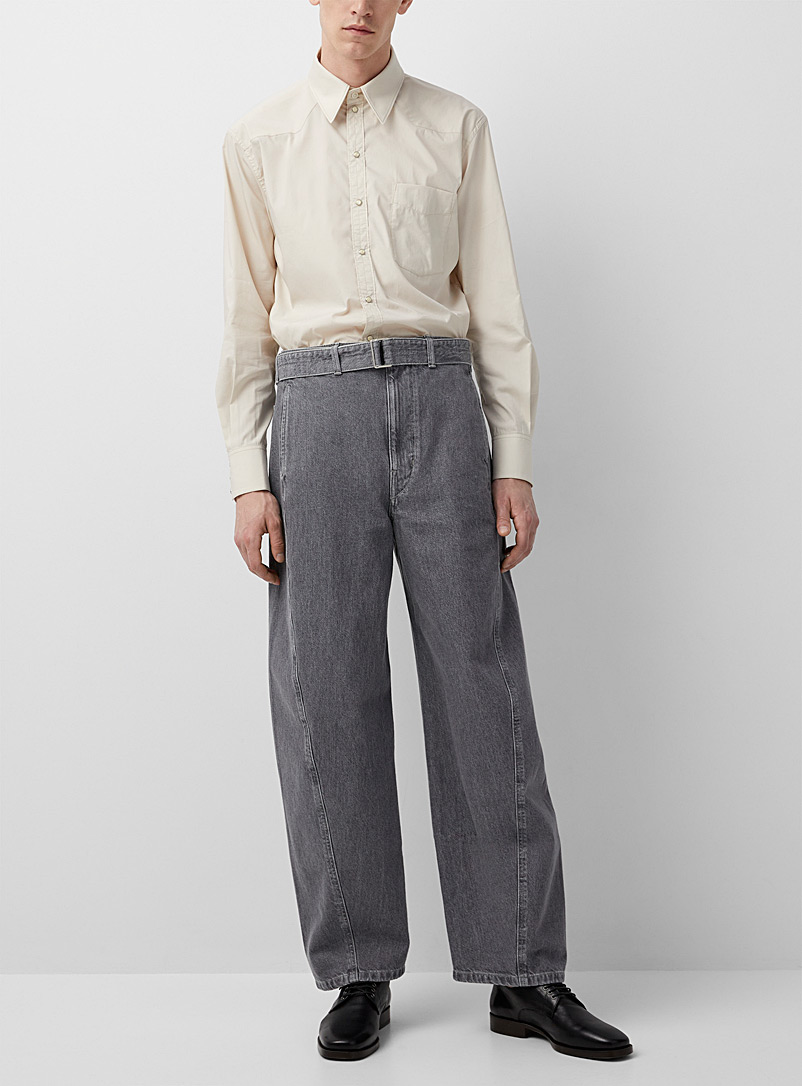 Lemaire Grey Twisted belted pants for men