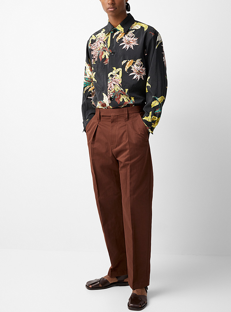 Lemaire Brown Cotton and linen pleated pant for men