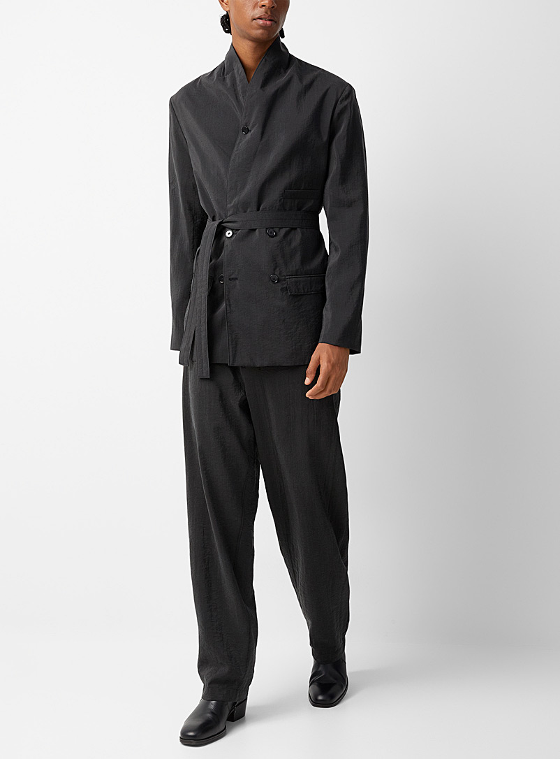 Lemaire Black Belted textured silk pant for men