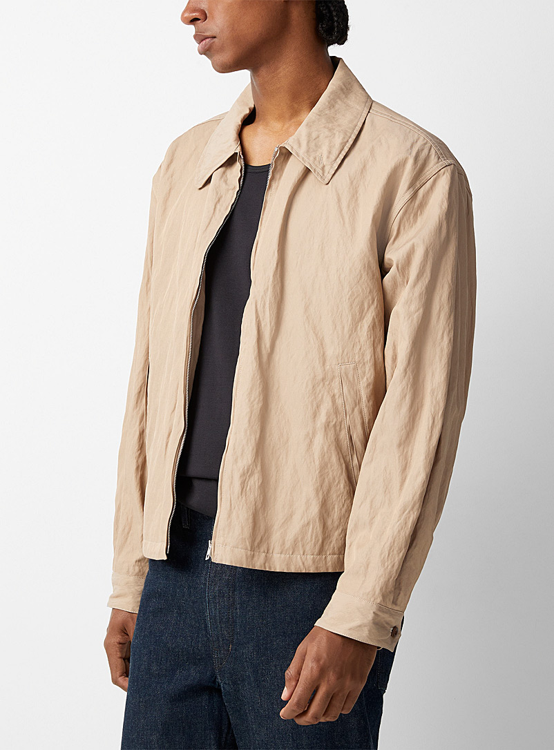 Lemaire Cream Beige Crinkled twill zippered jacket for men