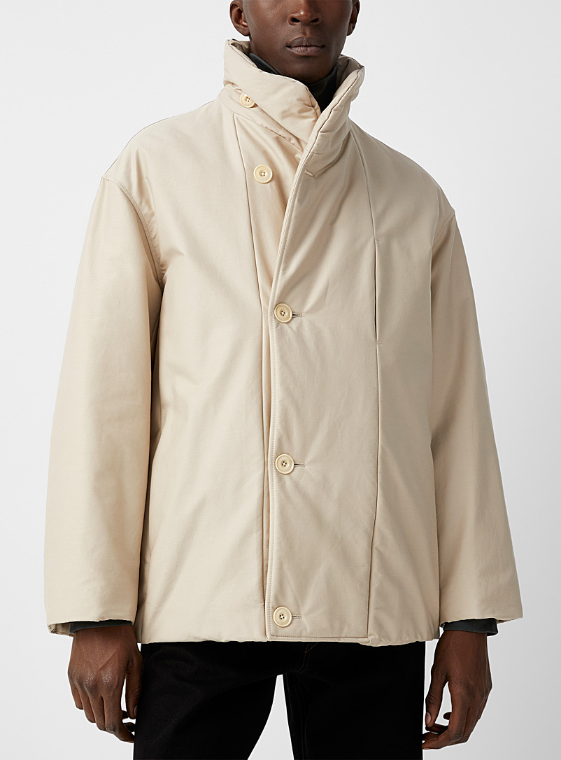 Lemaire Cream Beige Sleek stand collar jacket for men