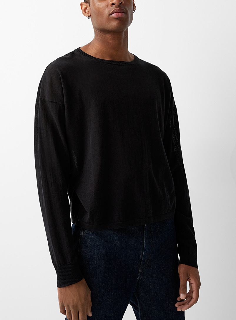 Lemaire Black Cotton and linen cropped sweater for men