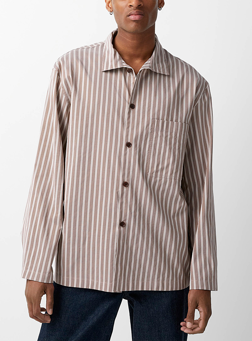 Lemaire Brown Mock-neck striped shirt for men