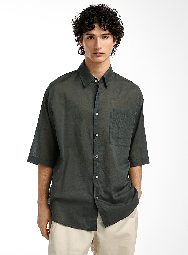 Lemaire Charcoal Layered pockets poplin shirt for men