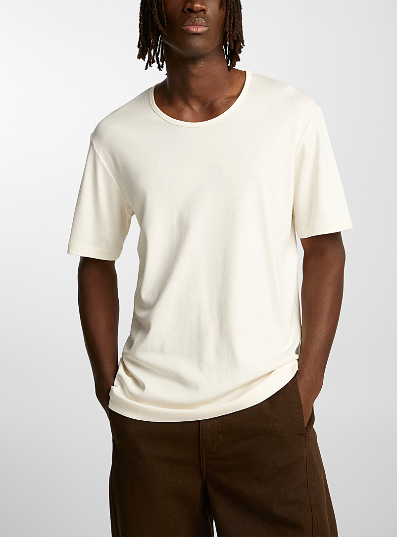 Lemaire Cream Beige U-neck plain T-shirt for men