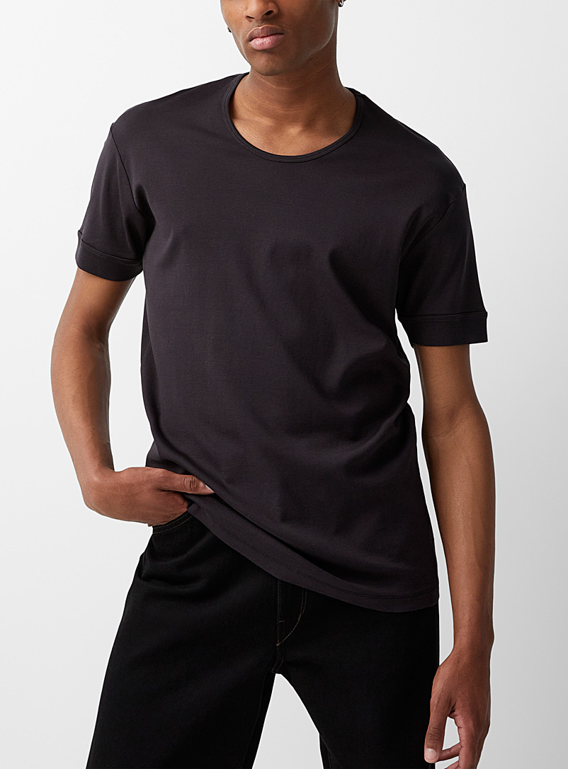 Lemaire Black Topstitched sleeves minimalist T-shirt for men