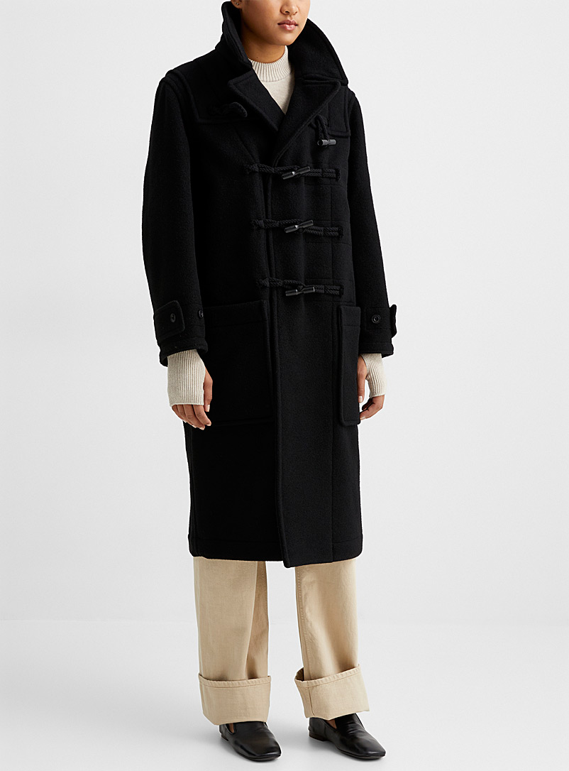 Lemaire Black Horn-shaped wooden buttons wool coat for women
