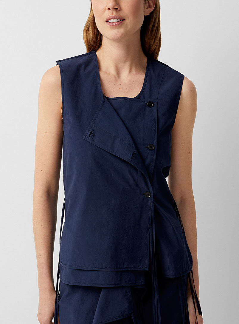 Lemaire Marine Blue Overlaid asymmetrical blouse for women