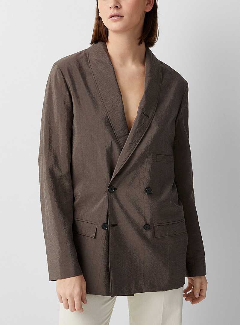 Lemaire Brown Double-breasted dry silk jacket for women