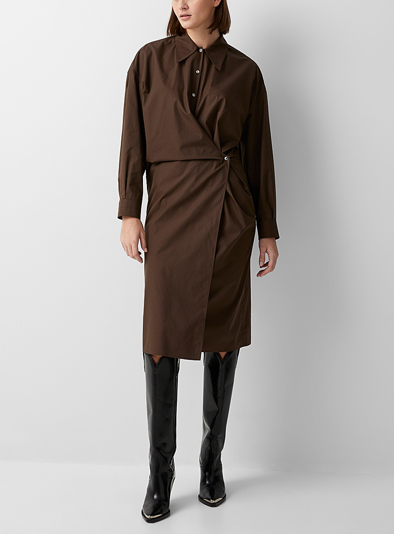 Lemaire Dark Brown Silky Twisted shirtdress for women