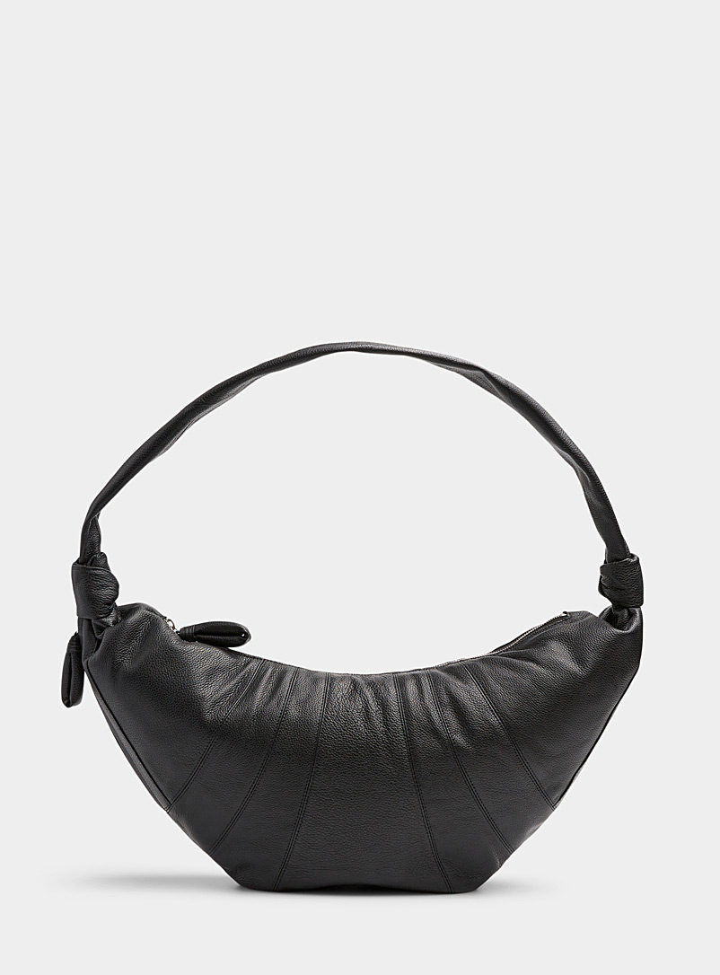 Lemaire Black Croissant large grained leather bag for women