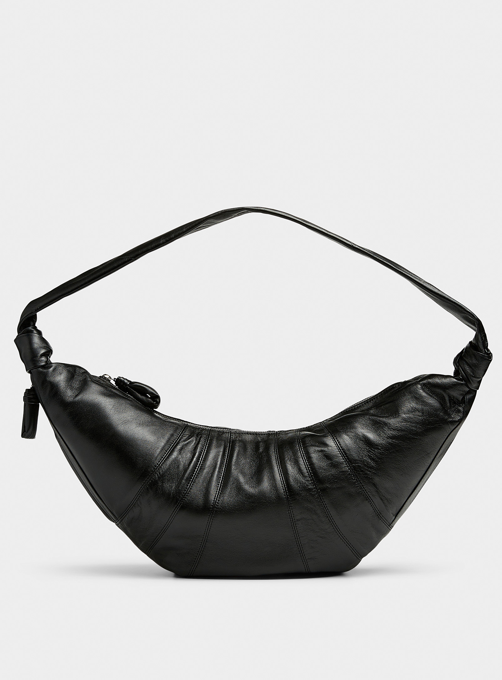 Lemaire Large Croissant Leather Shoulder Bag In Black