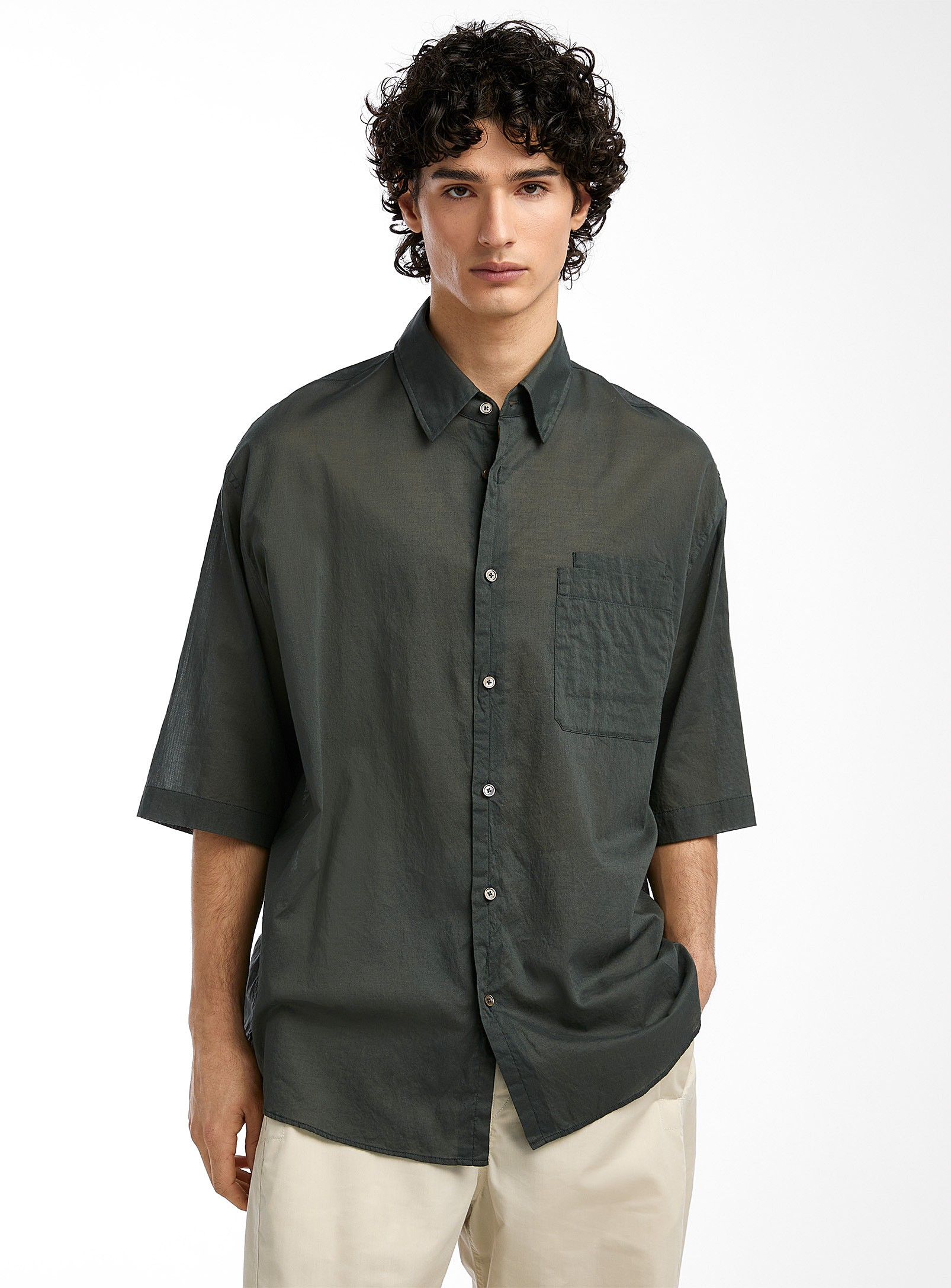 Shop Lemaire Layered Pockets Poplin Shirt In Charcoal