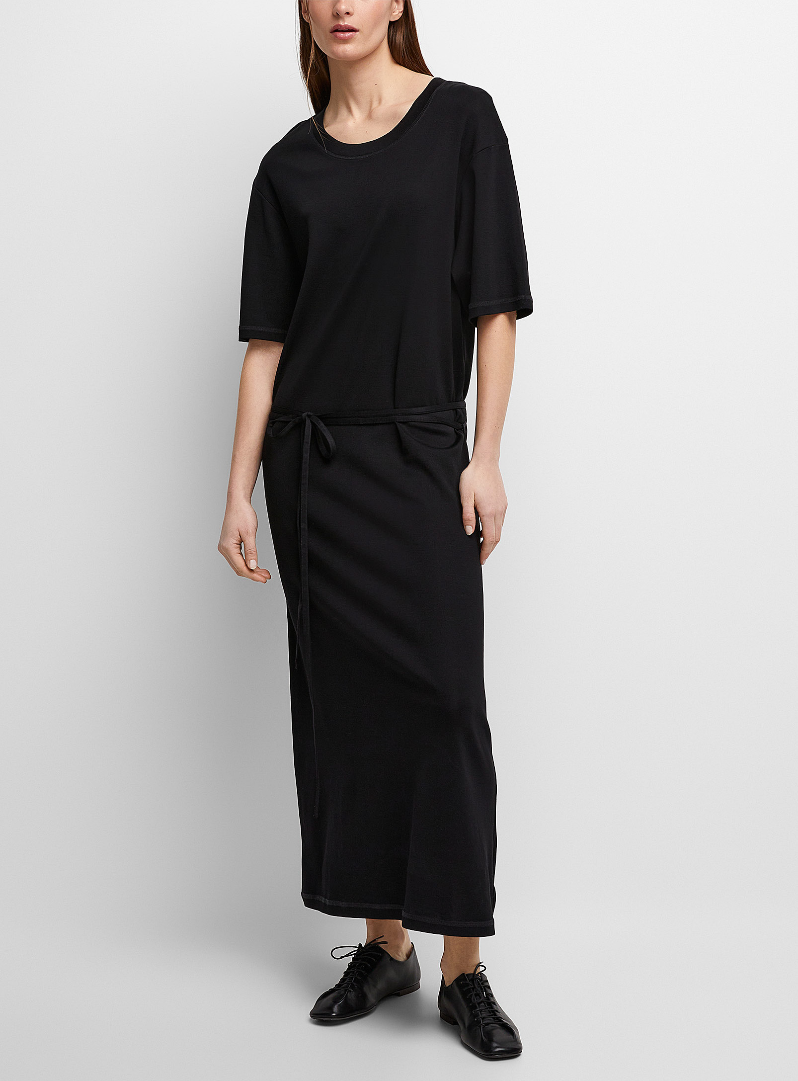 Lemaire Knotted Waist T-shirt Dress In Black