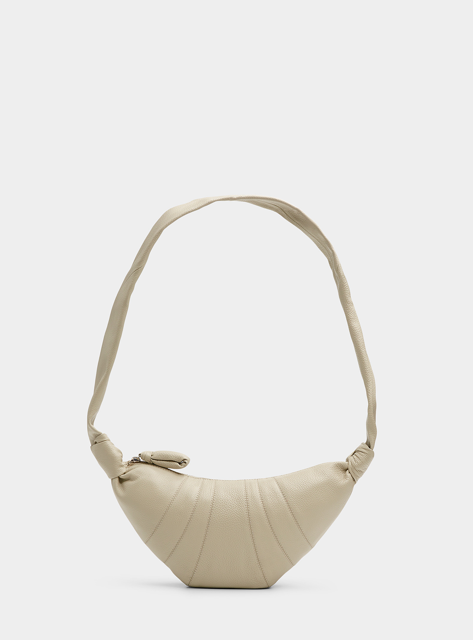 Lemaire Croissant Small Grained Leather Bag In Cream Beige