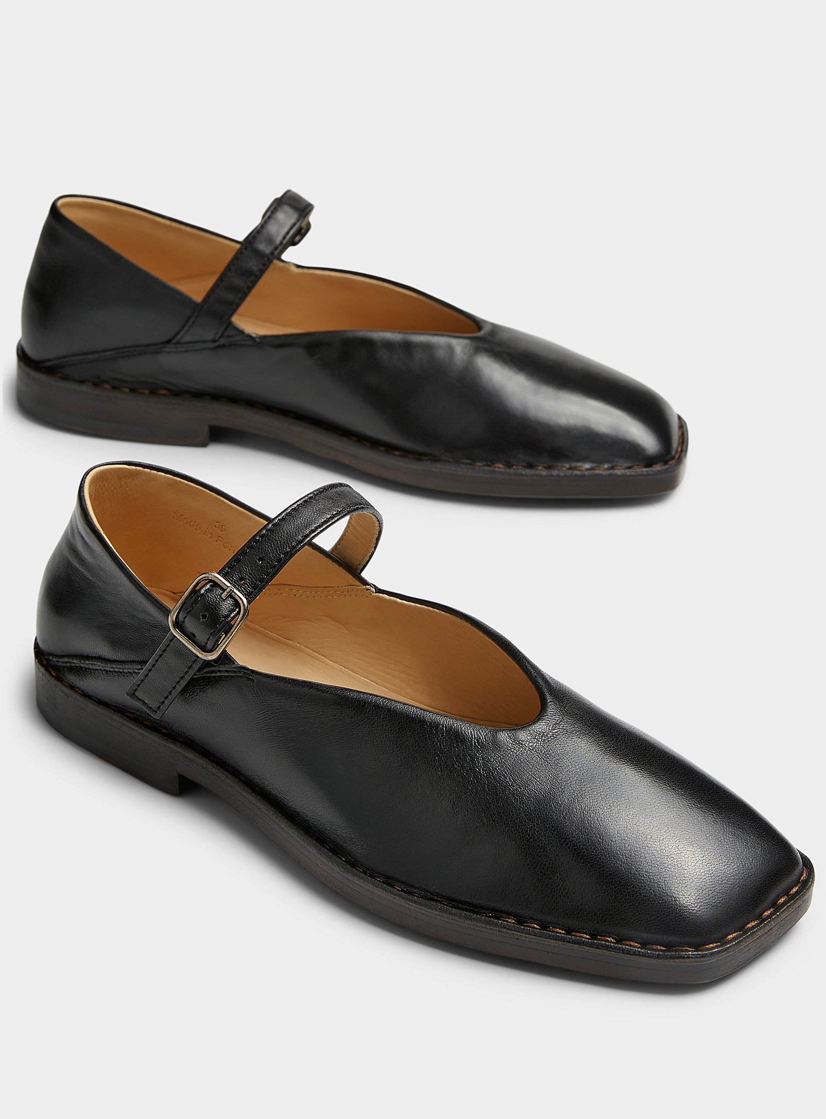 Lemaire Square-toe Leather Ballet Flats Women In Black