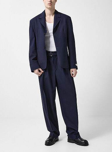 Jacquemus: Le pantalon ceintur&eacute; Canevas laine vierge Bleu marine - Bleu nuit pour homme