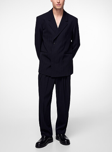Jacquemus Navy Losange pleated virgin wool pant for men