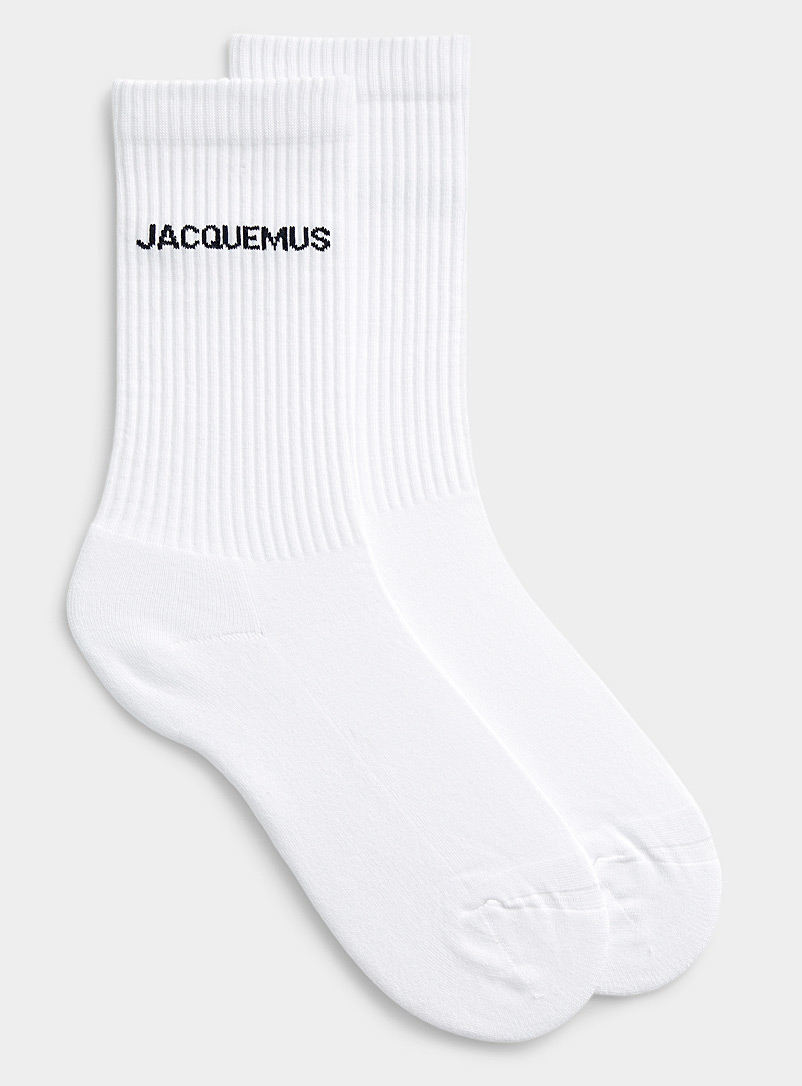 Jacquemus: La chaussette côtelée signature Blanc pour homme