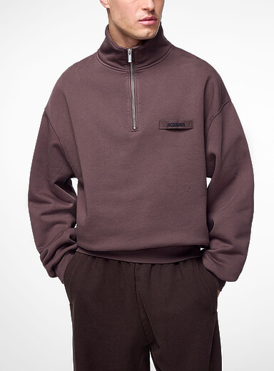 Jacquemus Brown Gros Grain half-zip sweatshirt for men